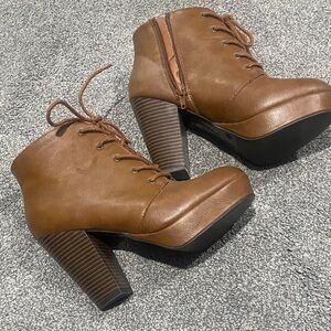 Brash Tan Heeled Lace-Up Boots